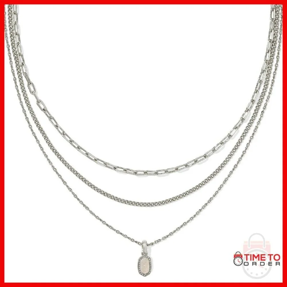 Triple Strand Layered Necklace Rhodium Plated Brass 16